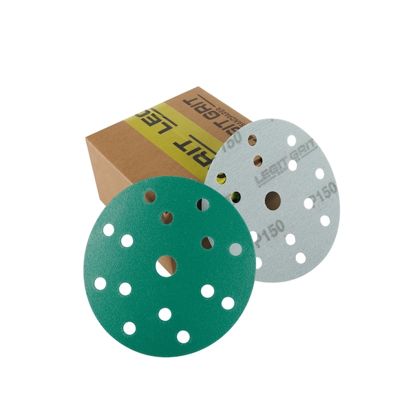 Legit Grit 6 inch Sand paper Disc, 15-Hole, Mixed Grit Variety - GRITS: 80/120/150/180/220 10 of each, 50PK LG6-15MIX1-50 - main